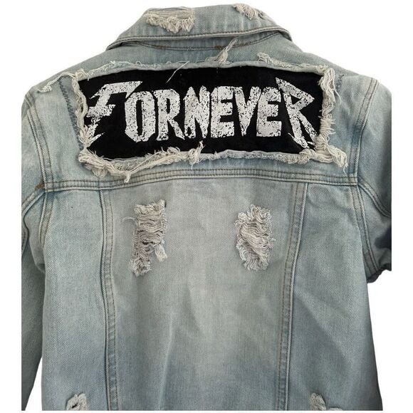 UNIF Light Wash Denim Jacket Size M You Wish For Never Retro Punk Princess - Picture 6 of 10